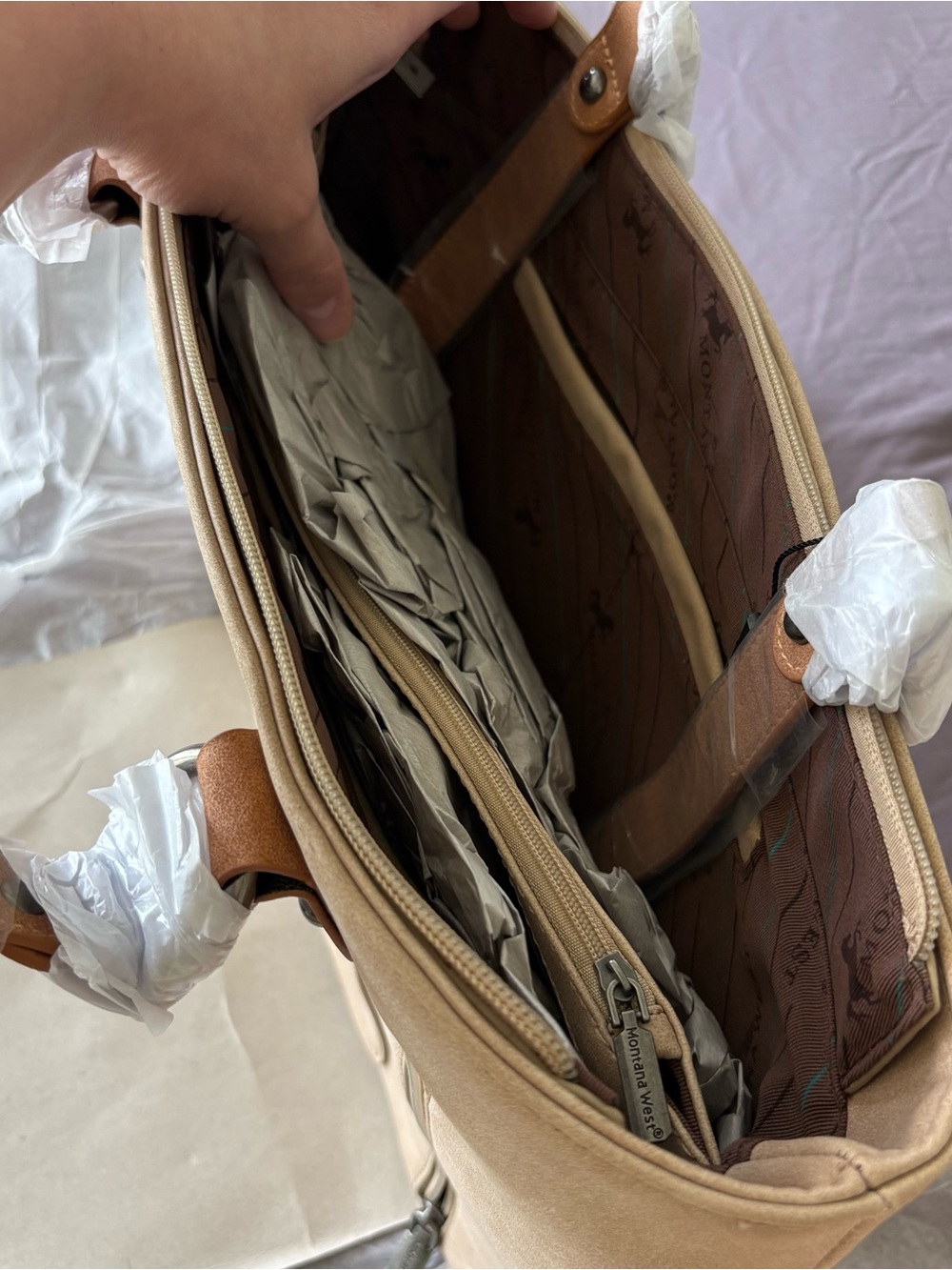 NWT Montana West Tote Purse Cow Embroidered Flower Brown Cream Faux Leather Bag - Picture 10 of 16